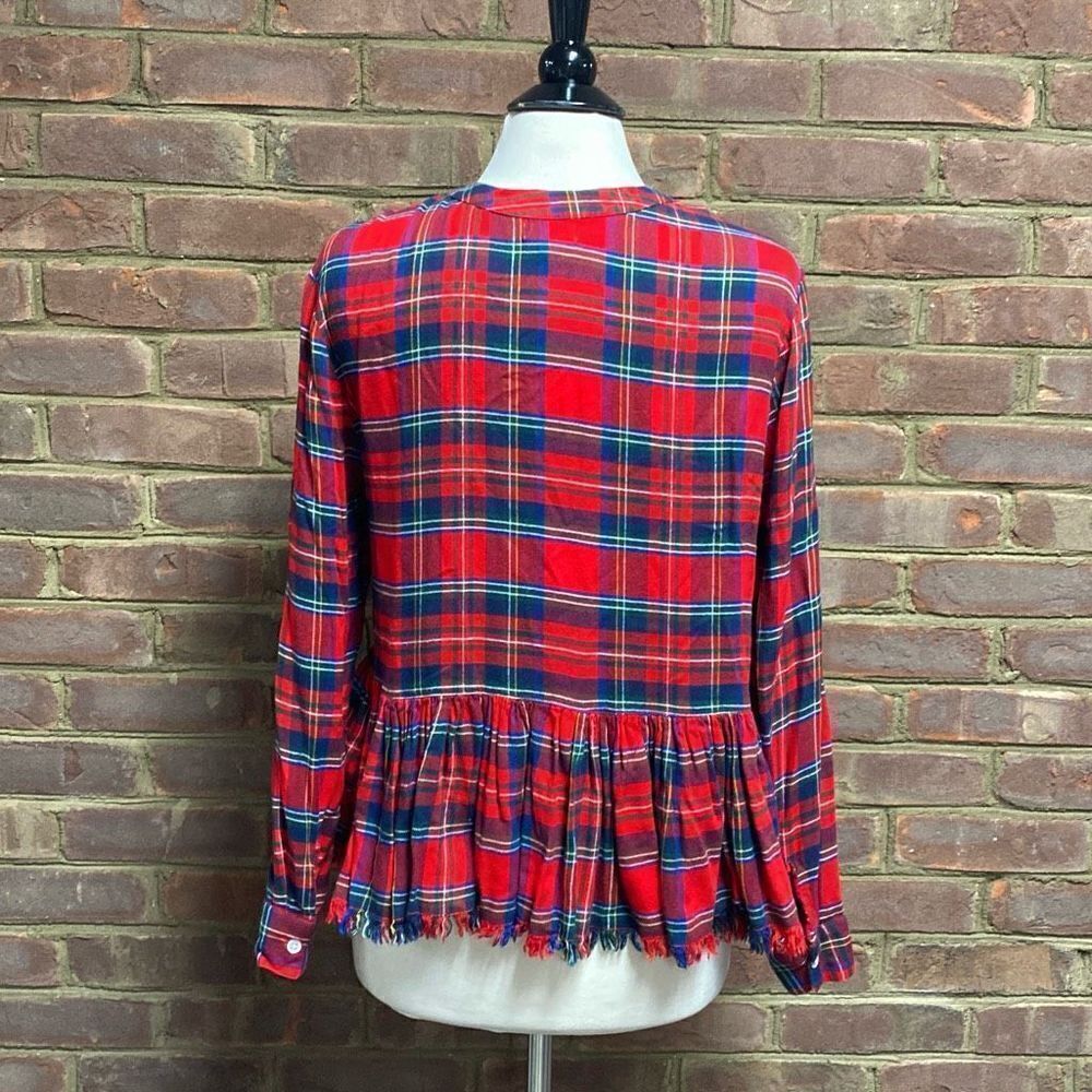 Mudpie Red Plaid Button Front Ruffle Bottom Top S… - image 4